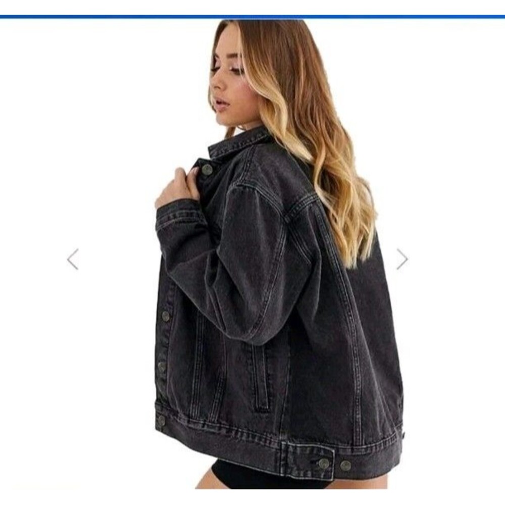 Tsher Black Oversize Vintage Washed Denim Classic Loose Trucker Jean Jacket S